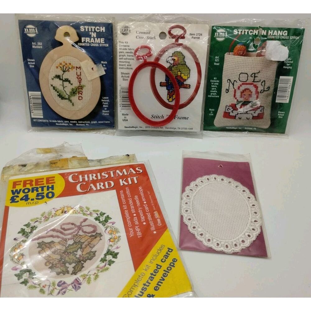 Lot of 6 Small Mixed Themes Counted Cross Stitch Kits - NMI - Strawberry Coaster